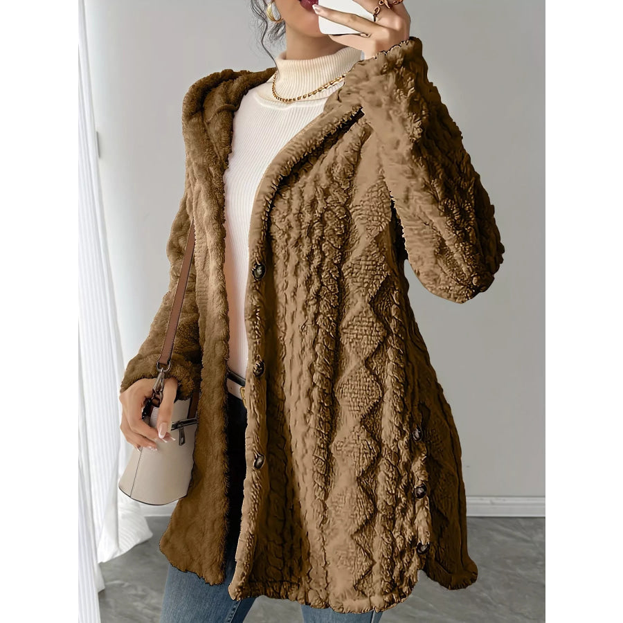 Full Size Cozy Cable-Knit Faux Fur Hooded Outerwear Plus Apparel and Accessories