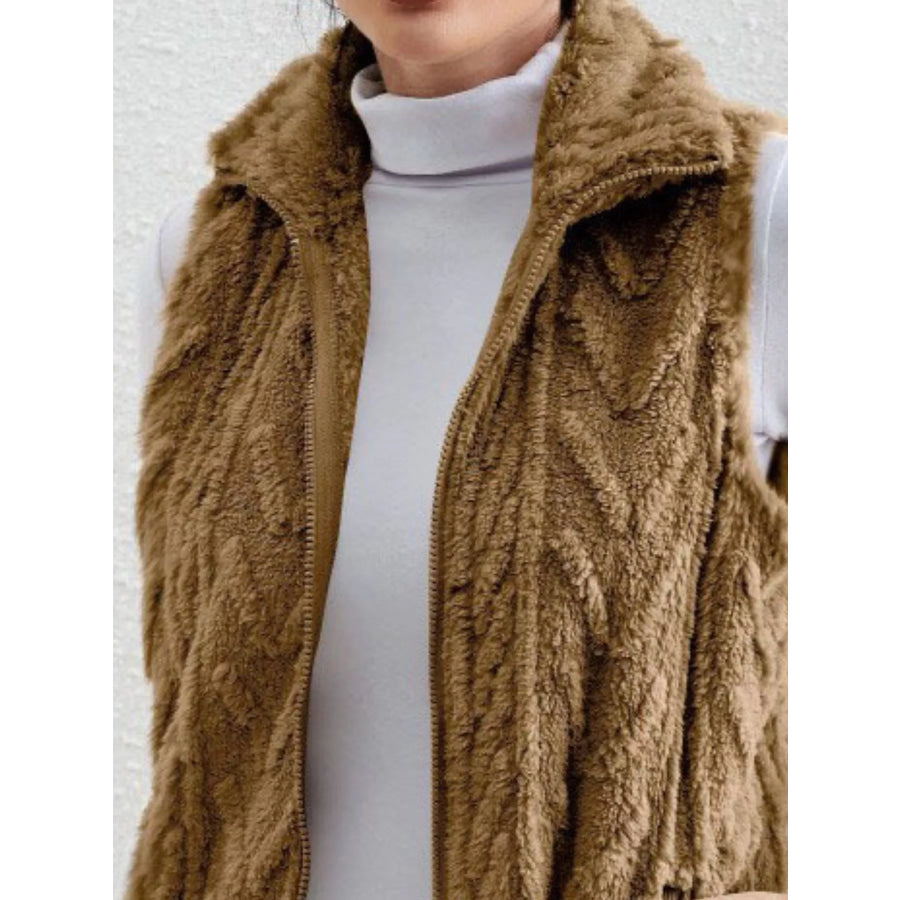 Full Size Cozy Faux Fur Zip-Up Vest Coat Plus Size Apparel and Accessories