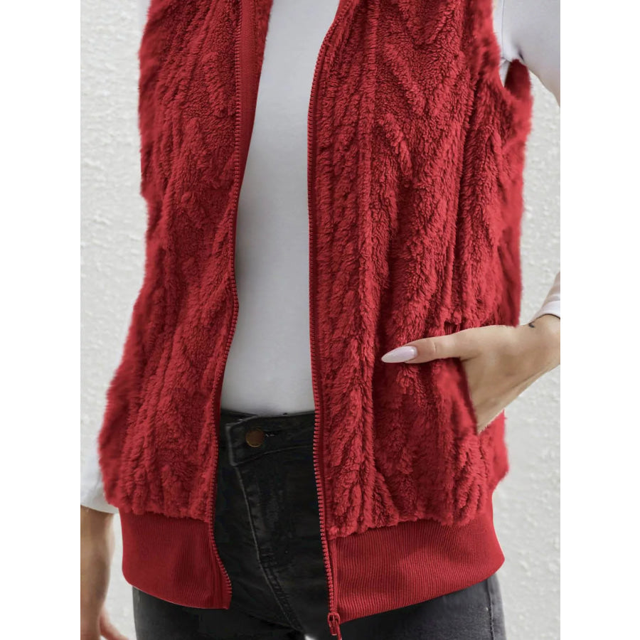 Full Size Cozy Faux Fur Zip-Up Vest Coat Plus Size Apparel and Accessories