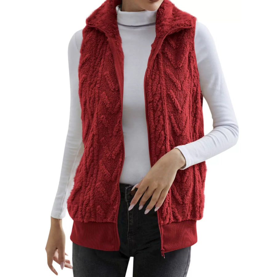 Full Size Cozy Faux Fur Zip-Up Vest Coat Plus Size Apparel and Accessories