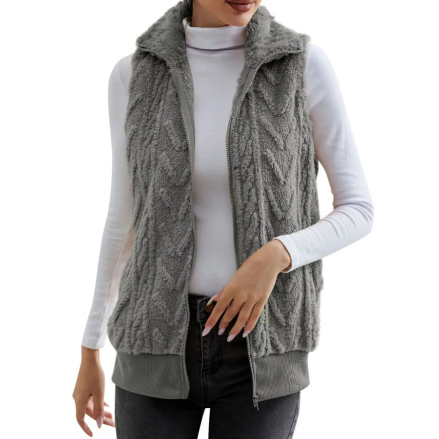 Full Size Cozy Faux Fur Zip-Up Vest Coat Plus Size Apparel and Accessories