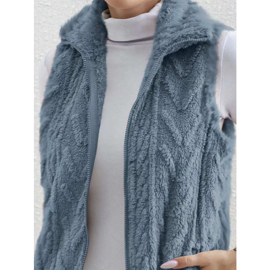 Full Size Cozy Faux Fur Zip-Up Vest Coat Plus Size Apparel and Accessories