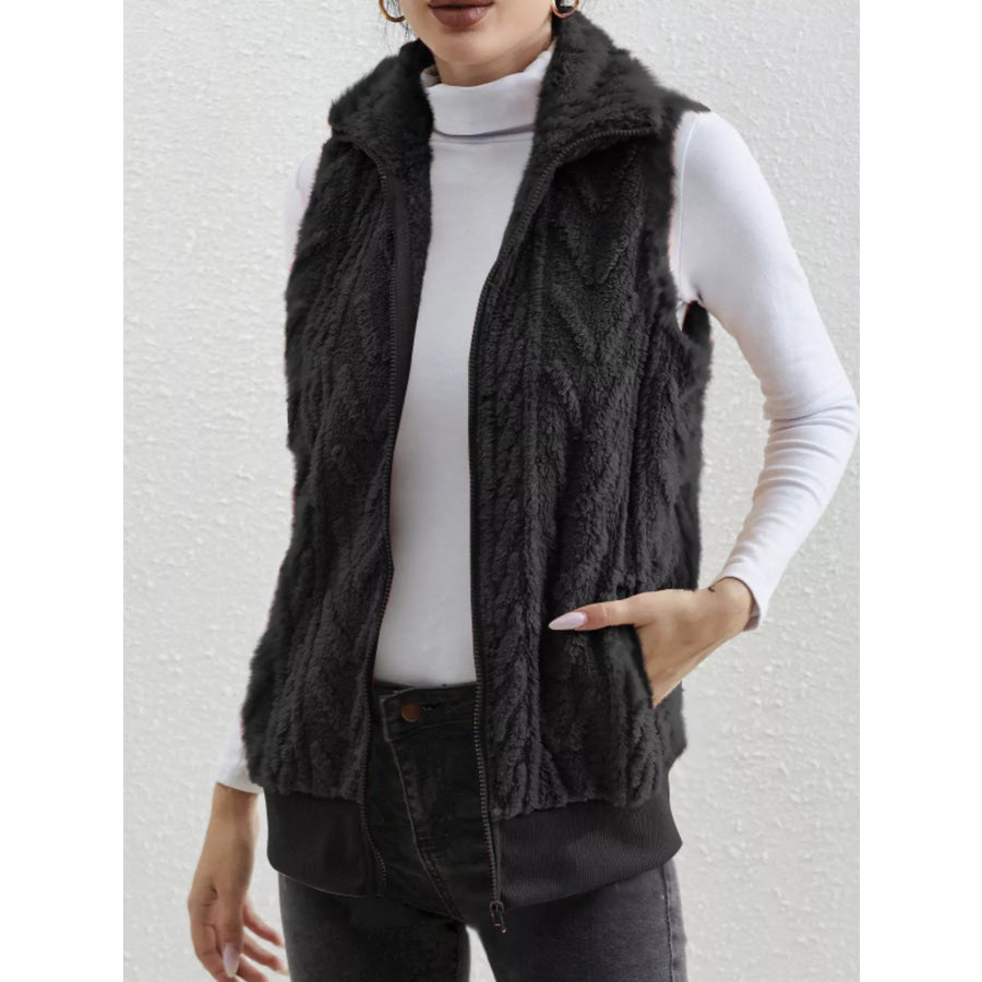 Full Size Cozy Faux Fur Zip-Up Vest Coat Plus Size Black / S Apparel and Accessories