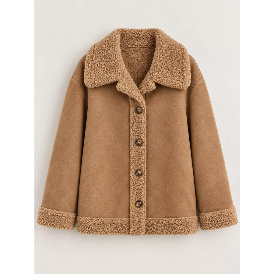 Full Size Cozy Faux Suede Sherpa-Lined Button-Down Jacket Plus Apparel and Accessories