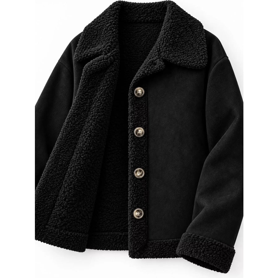 Full Size Cozy Faux Suede Sherpa-Lined Button-Down Jacket Plus Apparel and Accessories