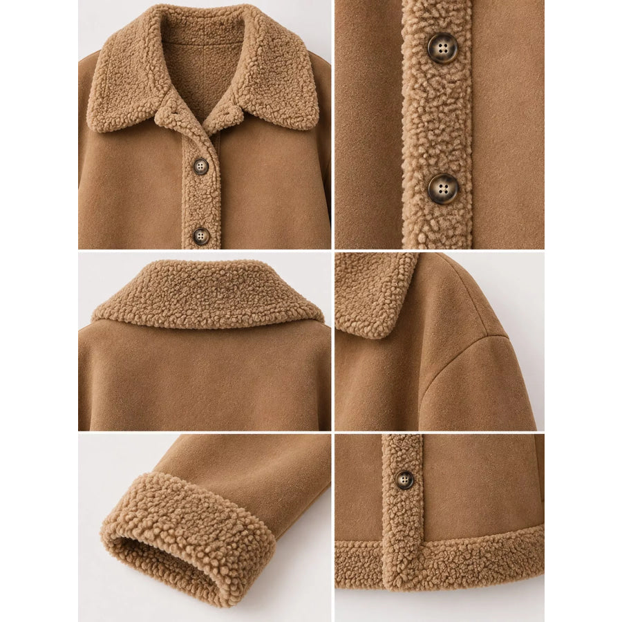 Full Size Cozy Faux Suede Sherpa-Lined Button-Down Jacket Plus Apparel and Accessories