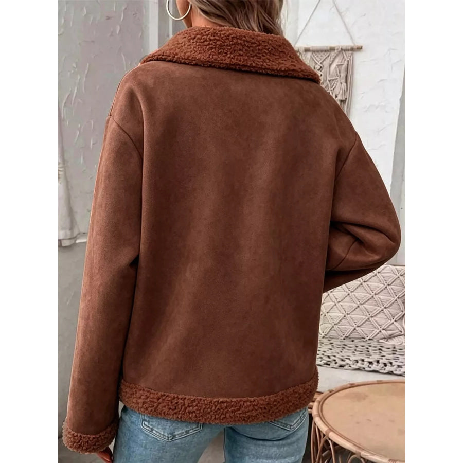 Full Size Cozy Faux Suede Sherpa-Lined Button-Down Jacket Plus Apparel and Accessories