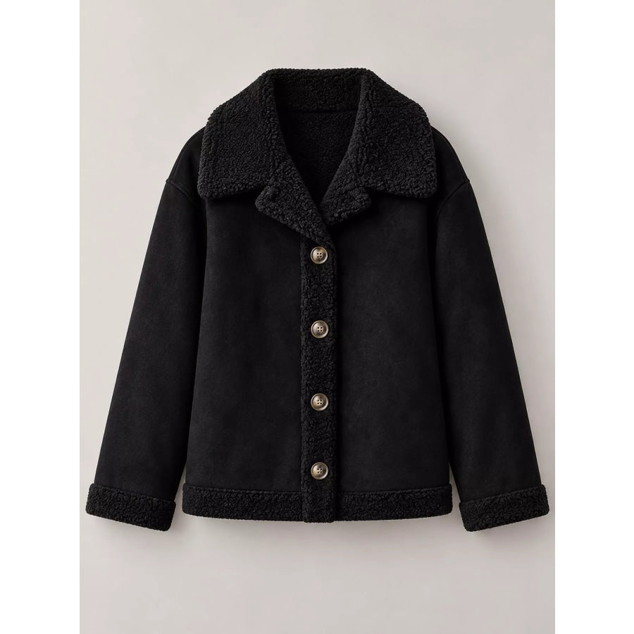 Full Size Cozy Faux Suede Sherpa-Lined Button-Down Jacket Plus Apparel and Accessories
