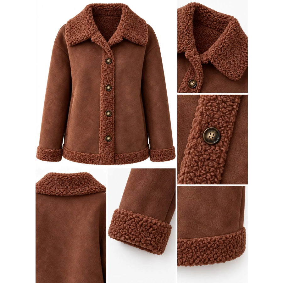 Full Size Cozy Faux Suede Sherpa-Lined Button-Down Jacket Plus Apparel and Accessories