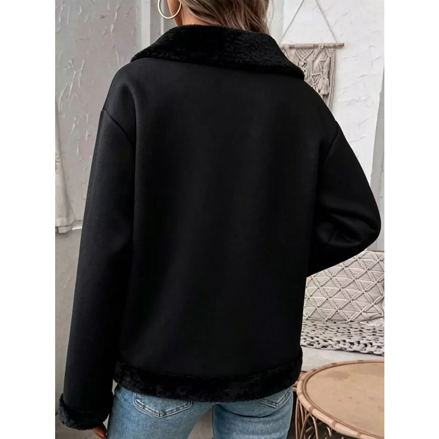 Full Size Cozy Faux Suede Sherpa-Lined Button-Down Jacket Plus Apparel and Accessories