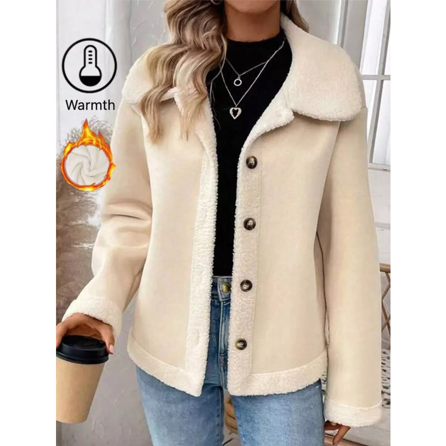 Full Size Cozy Faux Suede Sherpa-Lined Button-Down Jacket Plus Apparel and Accessories