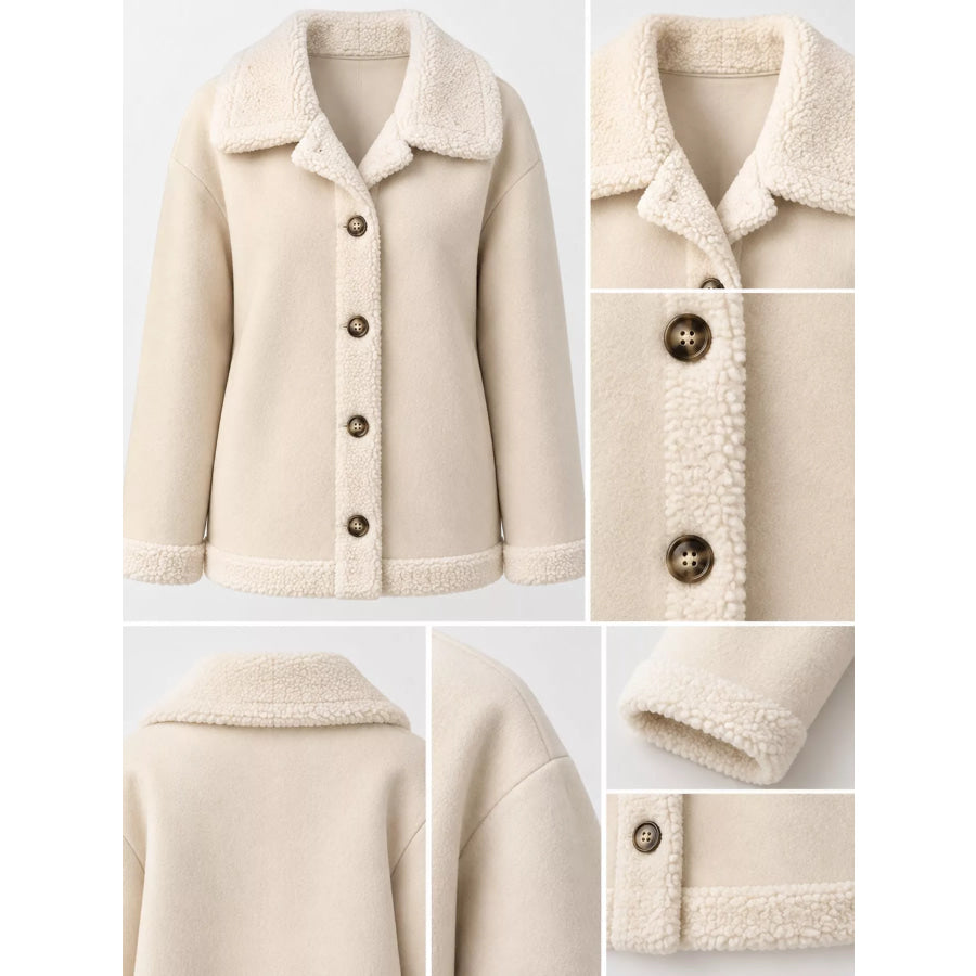 Full Size Cozy Faux Suede Sherpa-Lined Button-Down Jacket Plus Apparel and Accessories