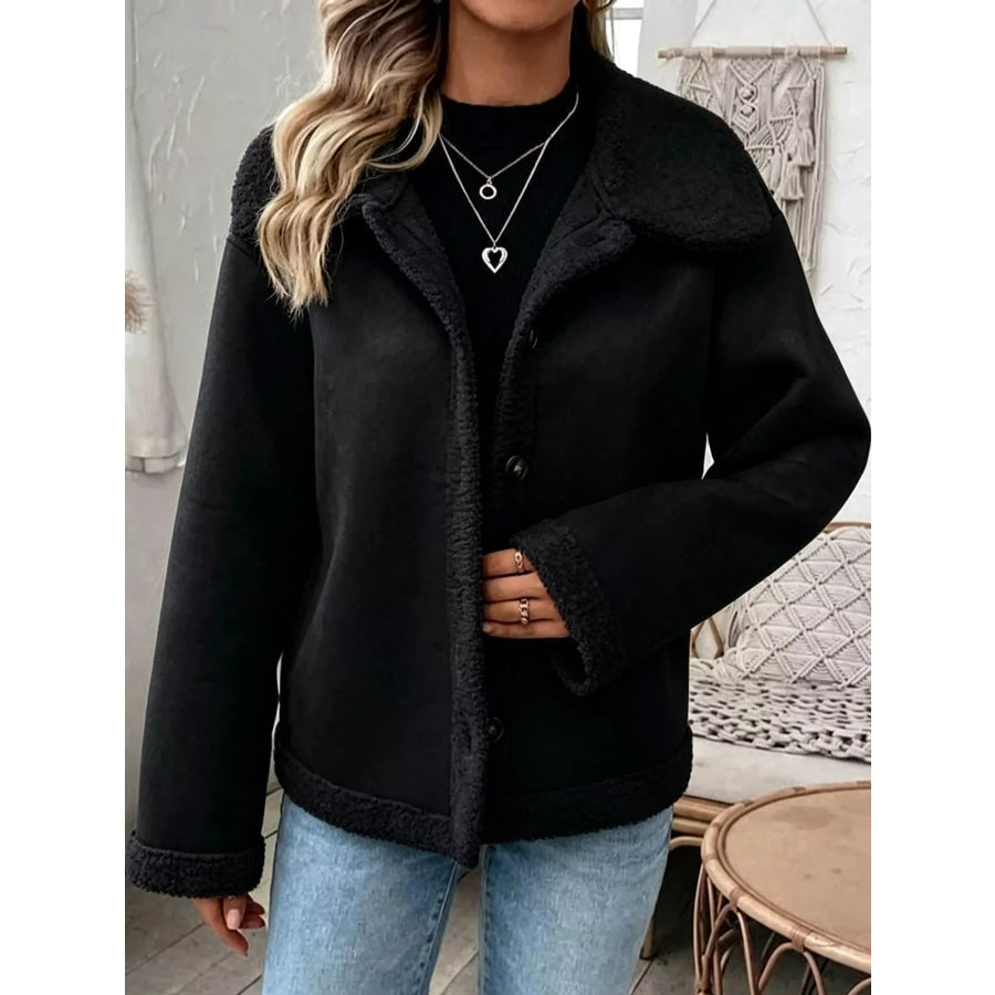 Full Size Cozy Faux Suede Sherpa-Lined Button-Down Jacket Plus Apparel and Accessories