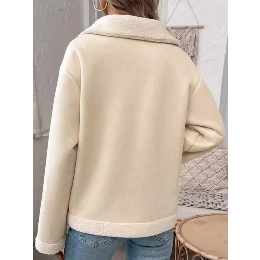 Full Size Cozy Faux Suede Sherpa-Lined Button-Down Jacket Plus Apparel and Accessories