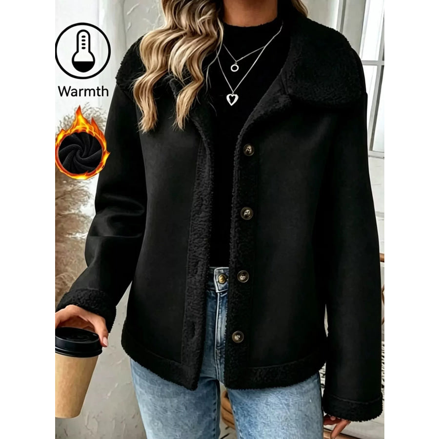 Full Size Cozy Faux Suede Sherpa-Lined Button-Down Jacket Plus Apparel and Accessories
