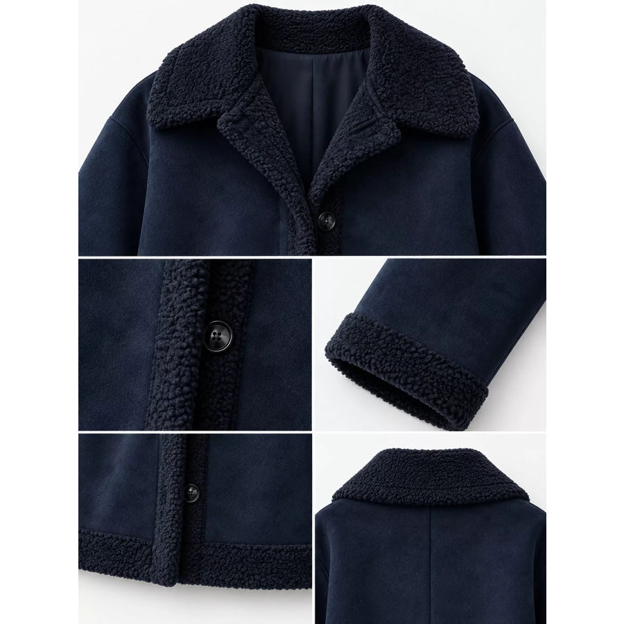 Full Size Cozy Faux Suede Sherpa-Lined Button-Down Jacket Plus Apparel and Accessories
