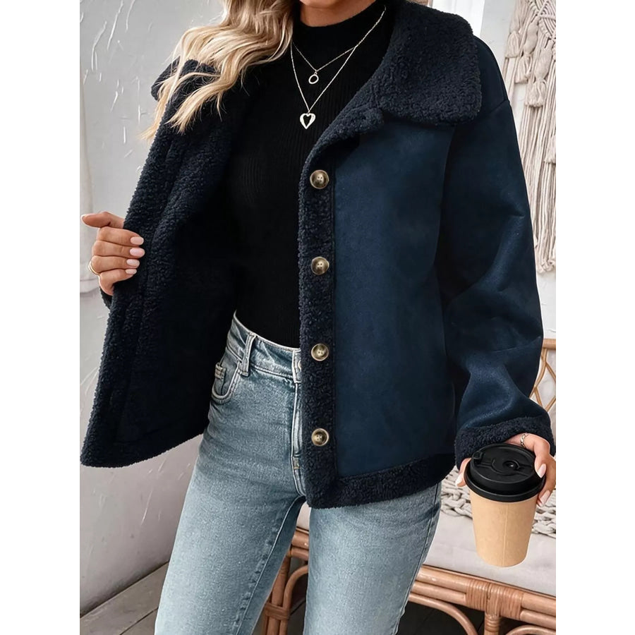 Full Size Cozy Faux Suede Sherpa-Lined Button-Down Jacket Plus Apparel and Accessories