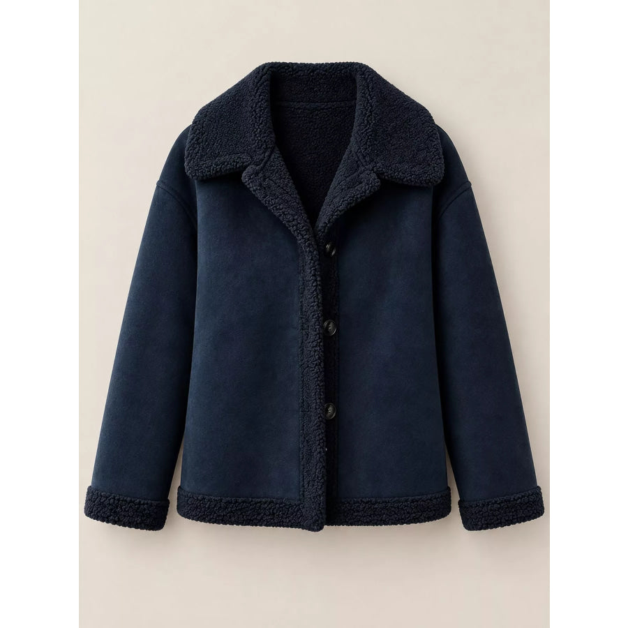Full Size Cozy Faux Suede Sherpa-Lined Button-Down Jacket Plus Apparel and Accessories