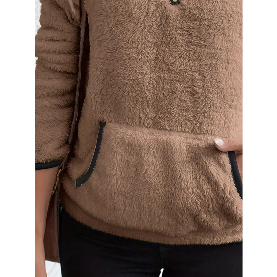 Full Size Cozy Fleece Quarter Zip Long Sleeve Sweatshirt Plus Apparel and Accessories