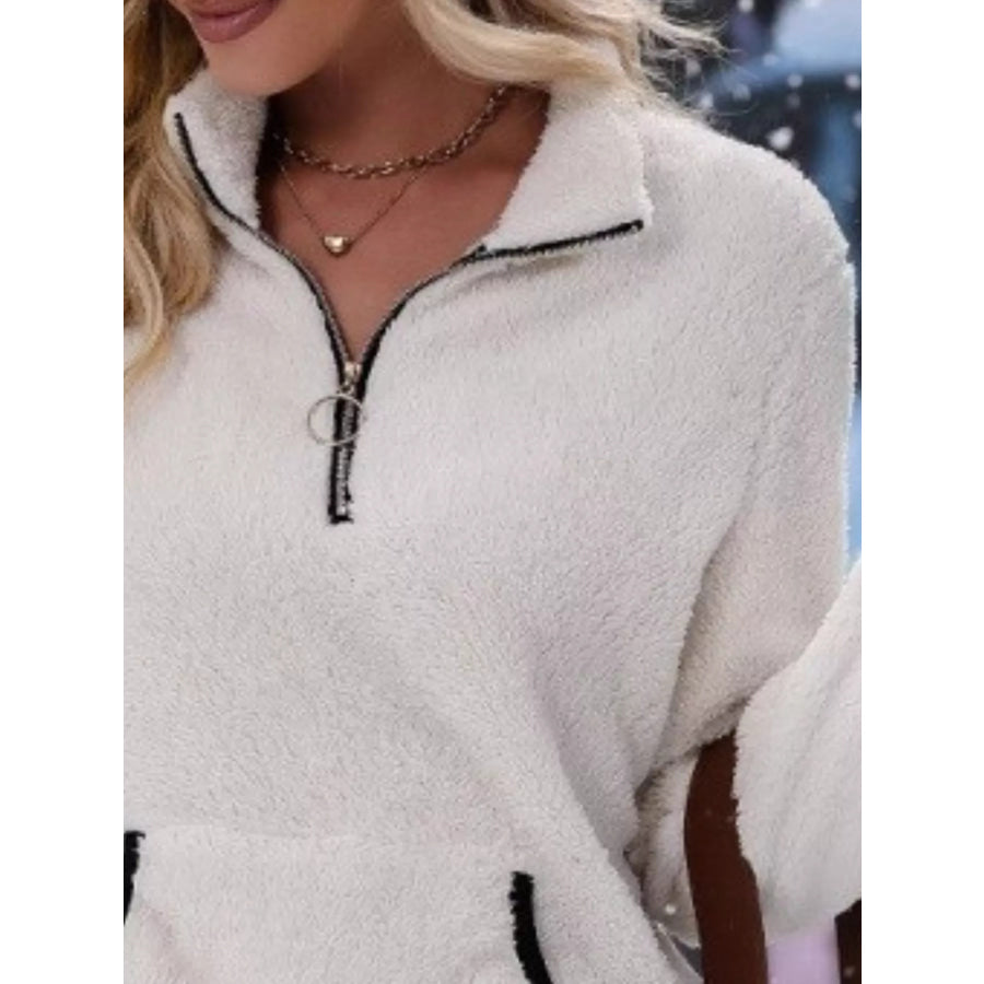 Full Size Cozy Fleece Quarter Zip Long Sleeve Sweatshirt Plus Apparel and Accessories