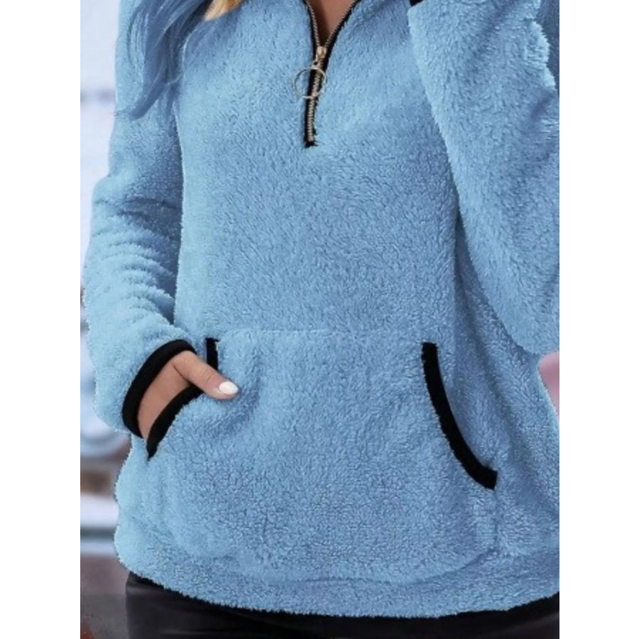 Full Size Cozy Fleece Quarter Zip Long Sleeve Sweatshirt Plus Apparel and Accessories