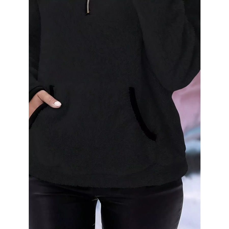 Full Size Cozy Fleece Quarter Zip Long Sleeve Sweatshirt Plus Apparel and Accessories