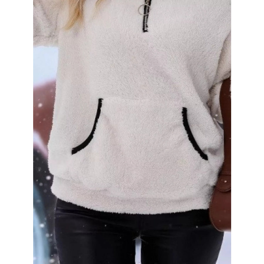 Full Size Cozy Fleece Quarter Zip Long Sleeve Sweatshirt Plus Apparel and Accessories