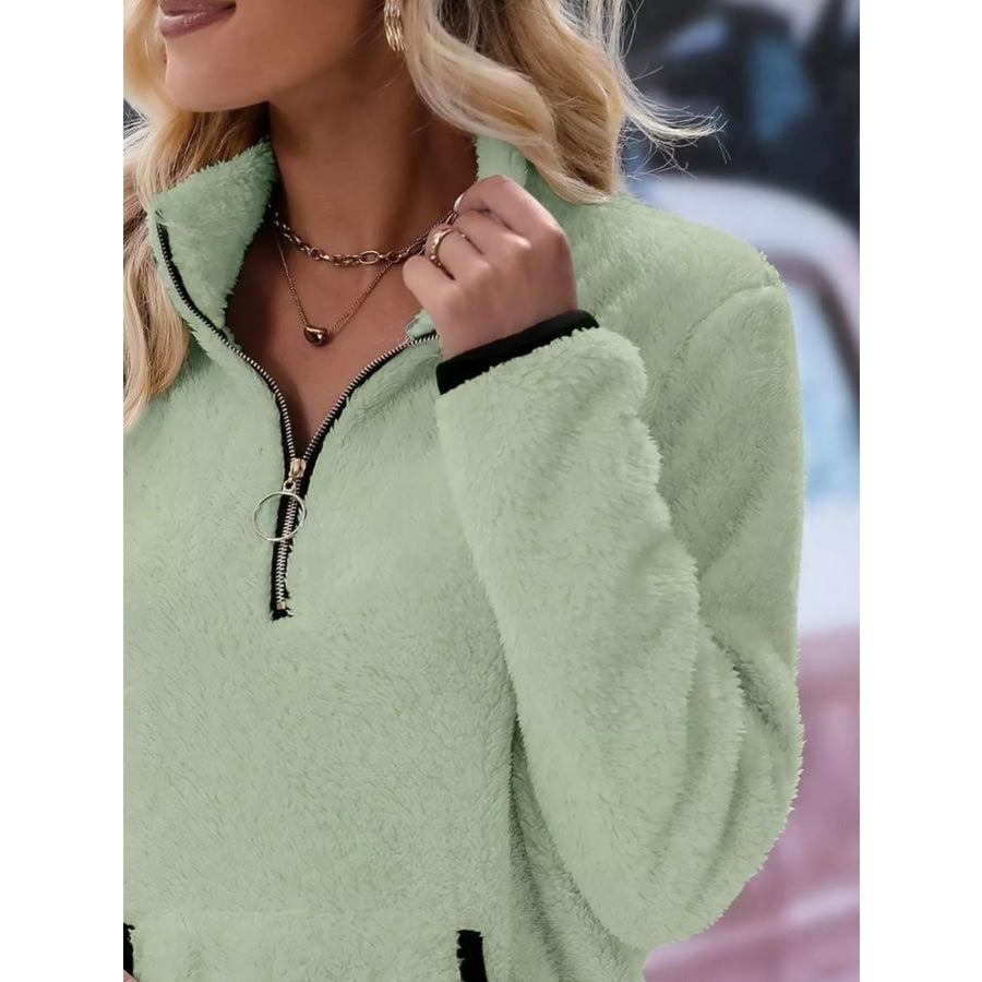 Full Size Cozy Fleece Quarter Zip Long Sleeve Sweatshirt Plus Apparel and Accessories