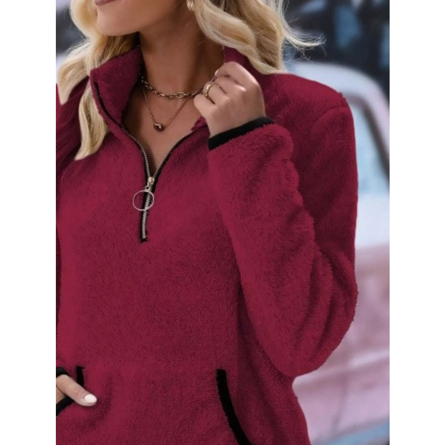 Full Size Cozy Fleece Quarter Zip Long Sleeve Sweatshirt Plus Apparel and Accessories