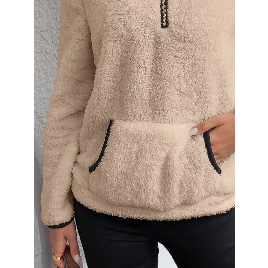 Full Size Cozy Fleece Quarter Zip Long Sleeve Sweatshirt Plus Apparel and Accessories