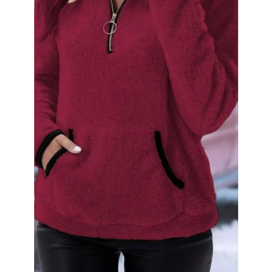 Full Size Cozy Fleece Quarter Zip Long Sleeve Sweatshirt Plus Apparel and Accessories