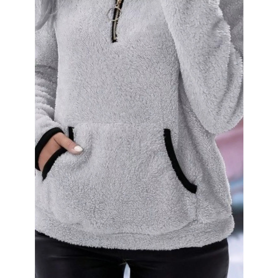 Full Size Cozy Fleece Quarter Zip Long Sleeve Sweatshirt Plus Apparel and Accessories