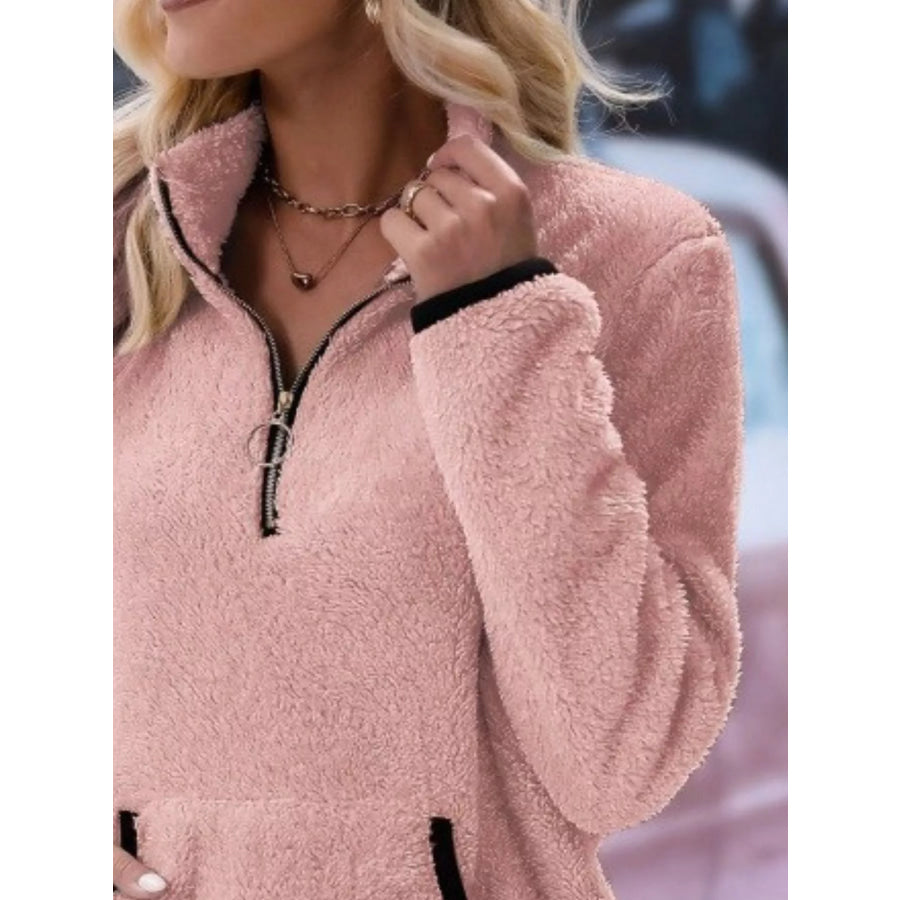 Full Size Cozy Fleece Quarter Zip Long Sleeve Sweatshirt Plus Apparel and Accessories