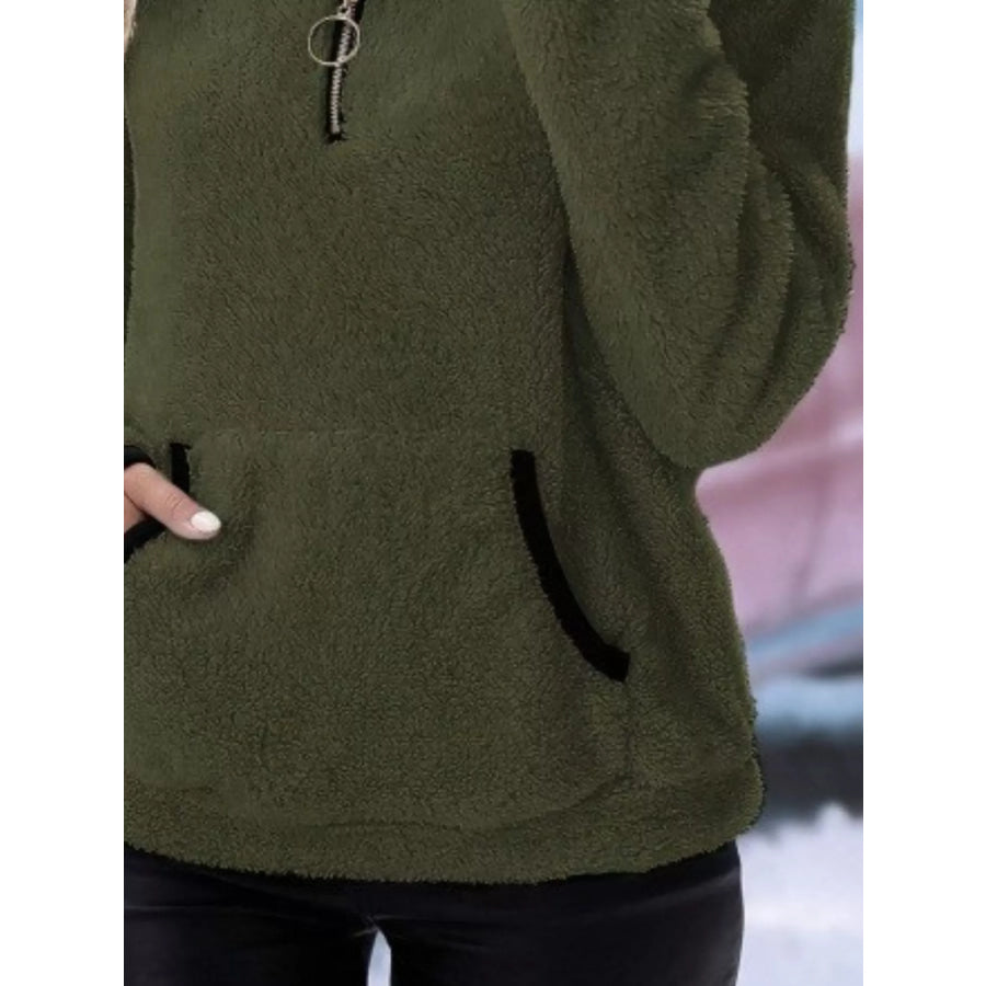Full Size Cozy Fleece Quarter Zip Long Sleeve Sweatshirt Plus Apparel and Accessories