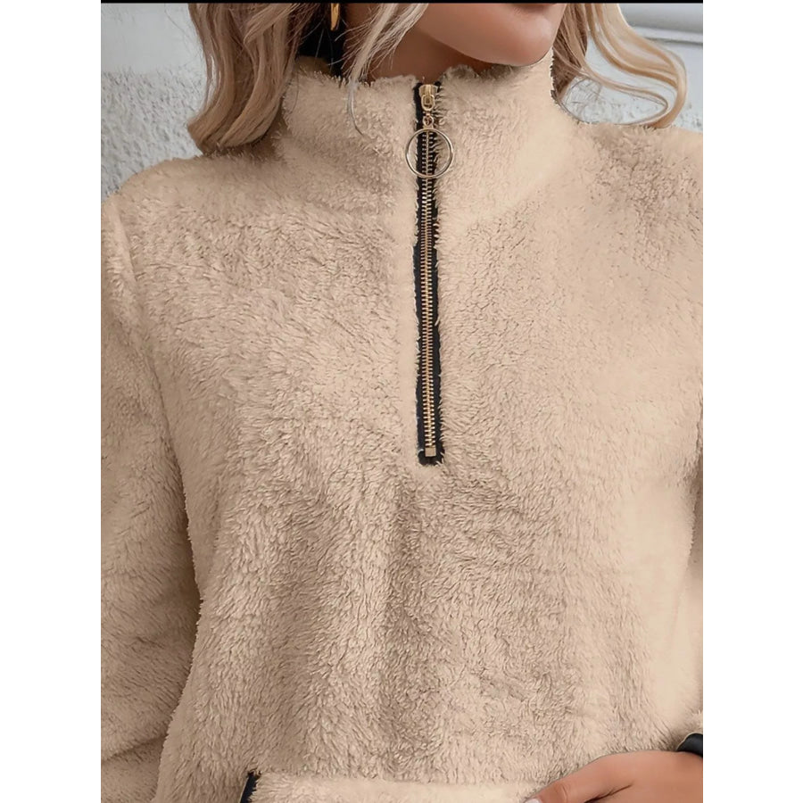 Full Size Cozy Fleece Quarter Zip Long Sleeve Sweatshirt Plus Apparel and Accessories