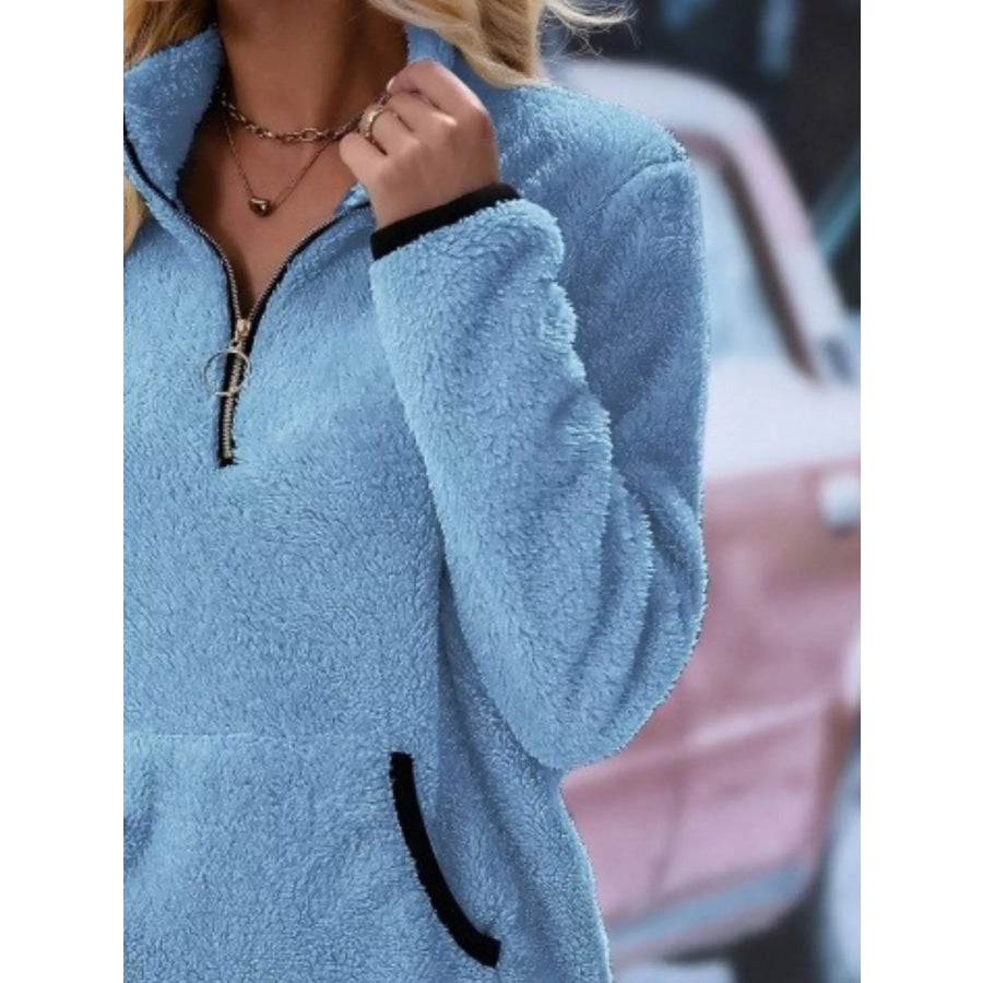 Full Size Cozy Fleece Quarter Zip Long Sleeve Sweatshirt Plus Apparel and Accessories