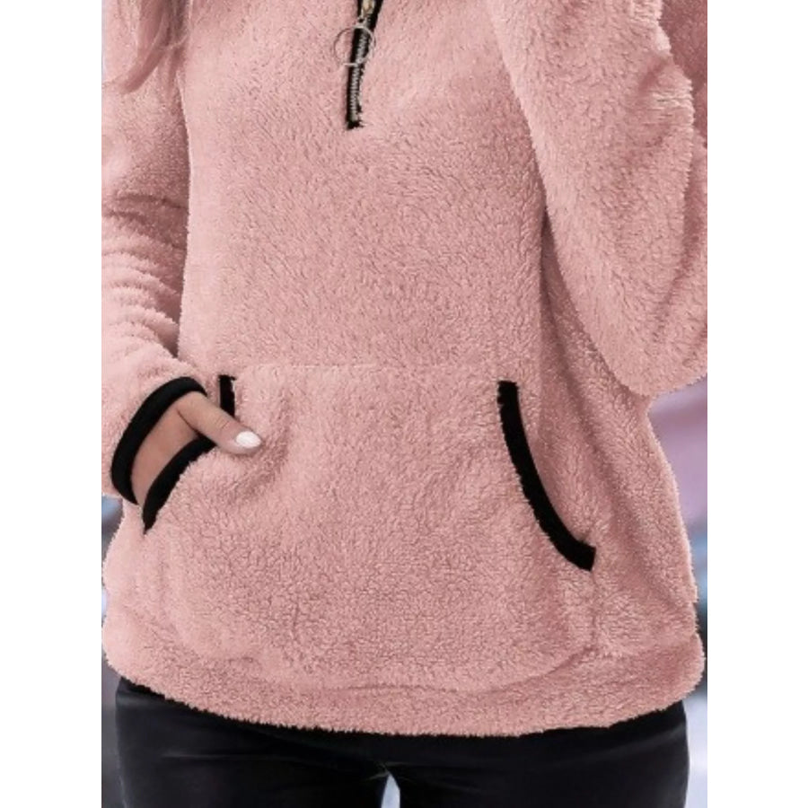Full Size Cozy Fleece Quarter Zip Long Sleeve Sweatshirt Plus Apparel and Accessories