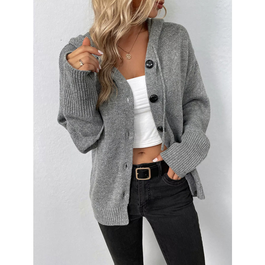 Full Size Cozy Knit Hooded Button-Down Cardigan Plus Size Apparel and Accessories