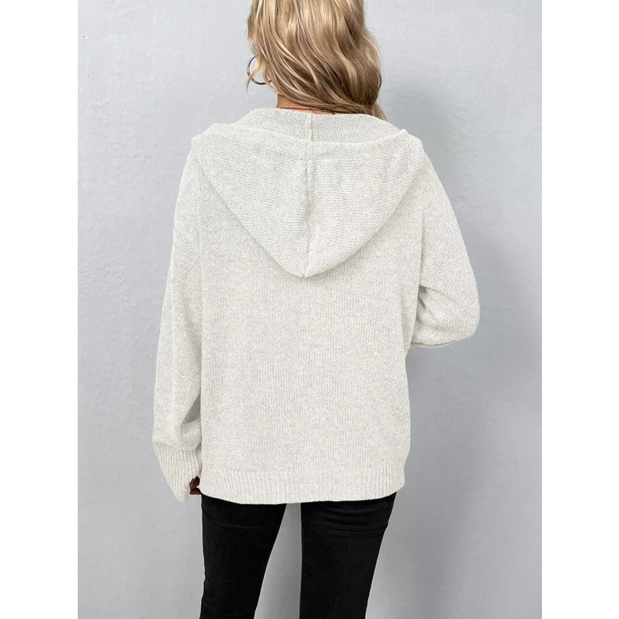 Full Size Cozy Knit Hooded Button-Down Cardigan Plus Size Apparel and Accessories