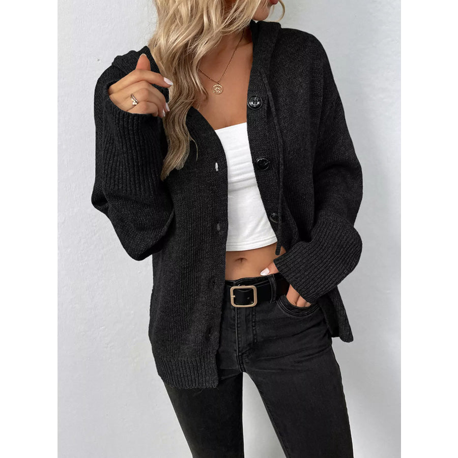 Full Size Cozy Knit Hooded Button-Down Cardigan Plus Size Apparel and Accessories