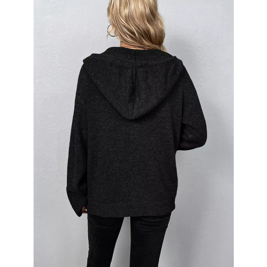 Full Size Cozy Knit Hooded Button-Down Cardigan Plus Size Apparel and Accessories