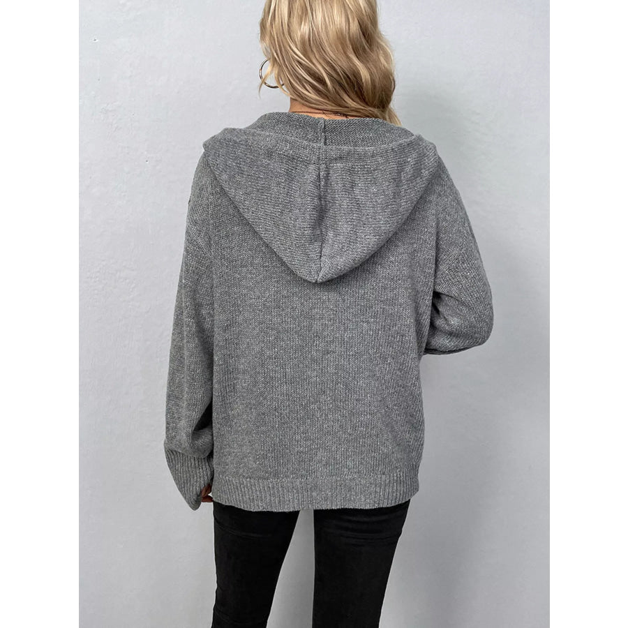 Full Size Cozy Knit Hooded Button-Down Cardigan Plus Size Apparel and Accessories