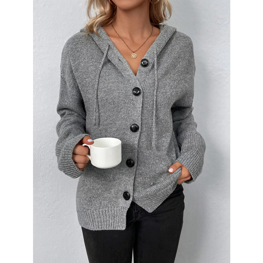 Full Size Cozy Knit Hooded Button-Down Cardigan Plus Size Apparel and Accessories
