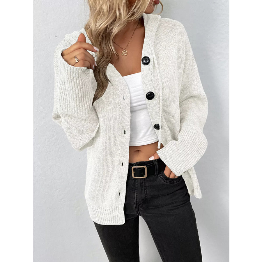 Full Size Cozy Knit Hooded Button-Down Cardigan Plus Size Apparel and Accessories