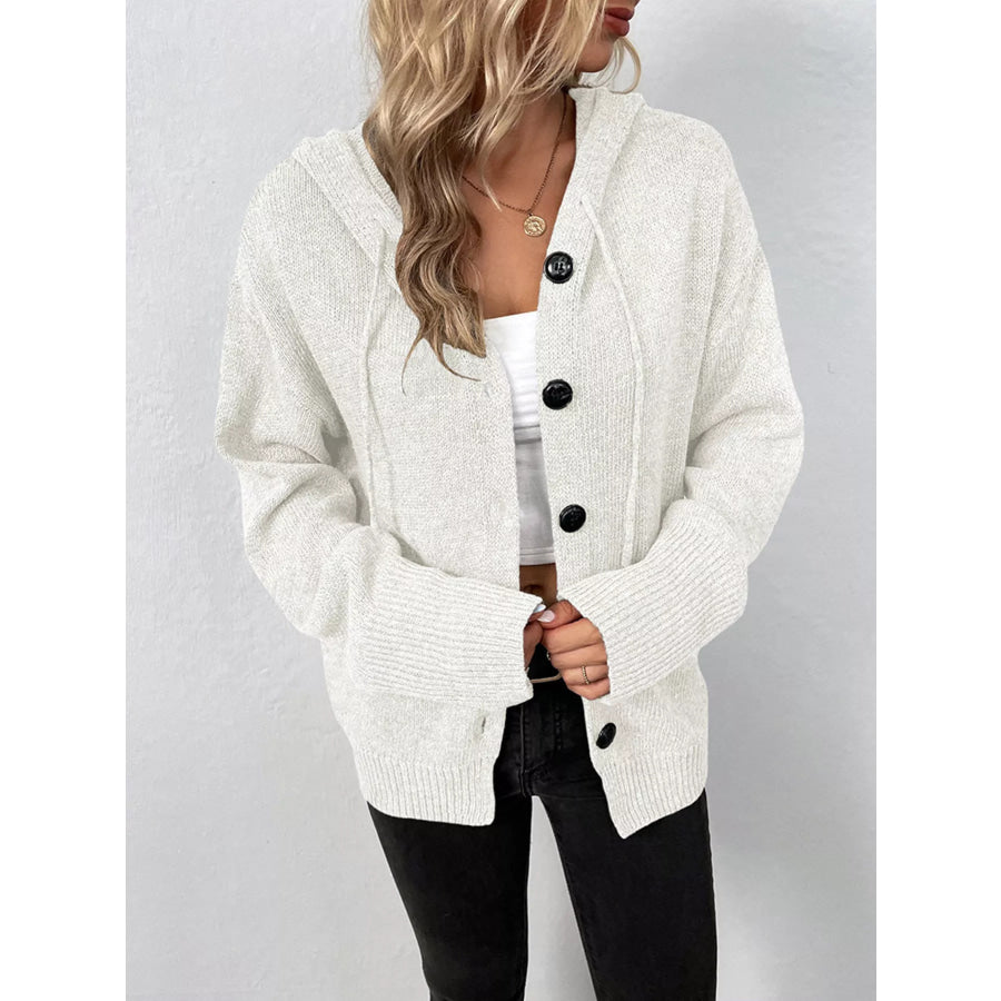 Full Size Cozy Knit Hooded Button-Down Cardigan Plus Size Apparel and Accessories