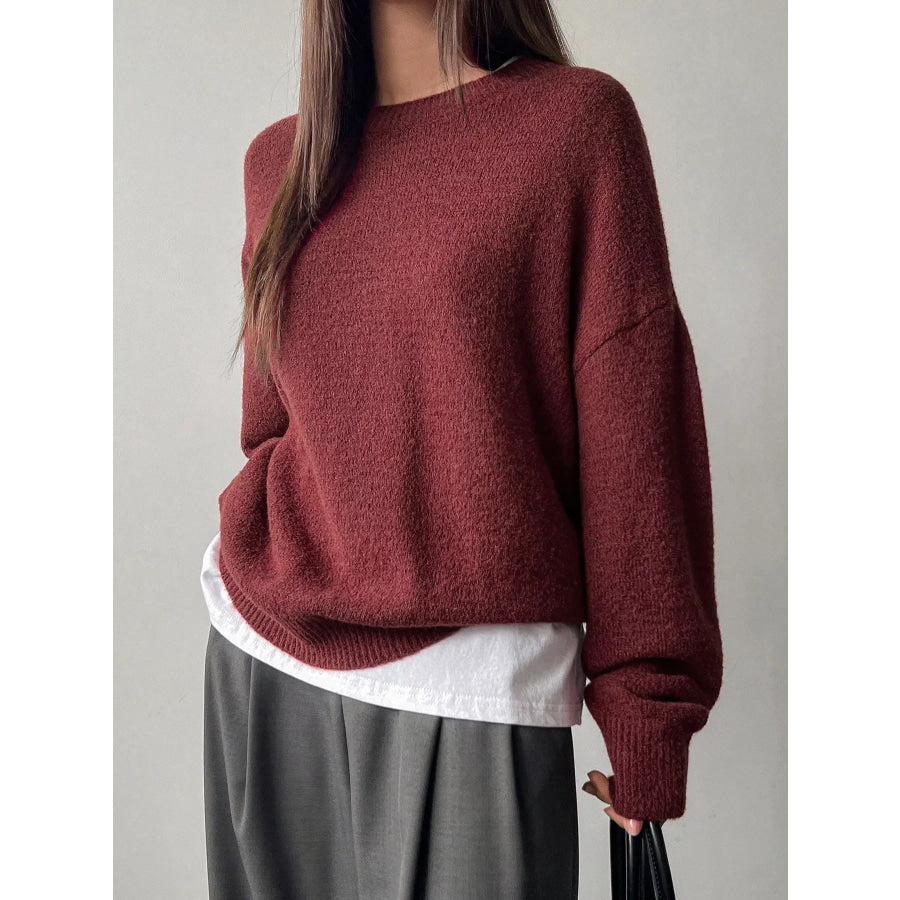 Full Size Cozy Knit Round Neck Oversized Sweater Plus Size Apparel and Accessories