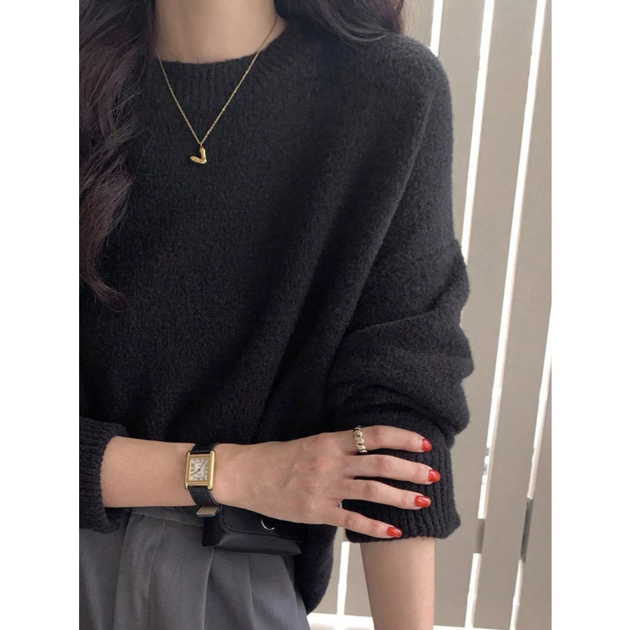 Full Size Cozy Knit Round Neck Oversized Sweater Plus Size Apparel and Accessories
