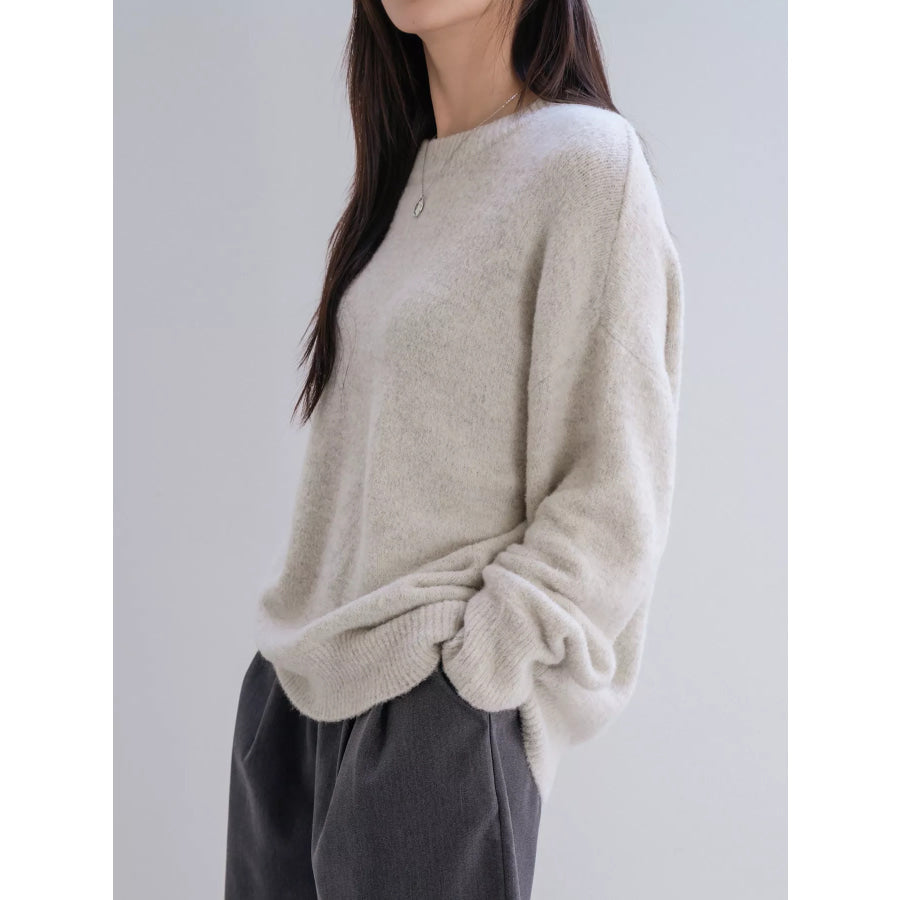 Full Size Cozy Knit Round Neck Oversized Sweater Plus Size Apparel and Accessories
