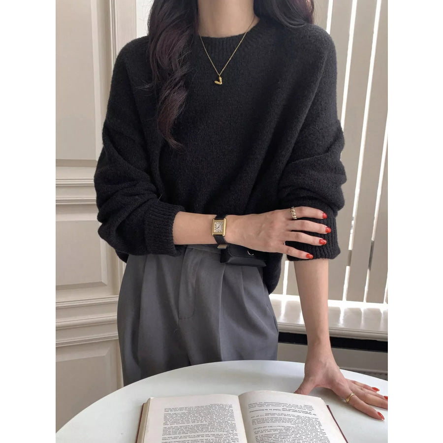 Full Size Cozy Knit Round Neck Oversized Sweater Plus Size Apparel and Accessories
