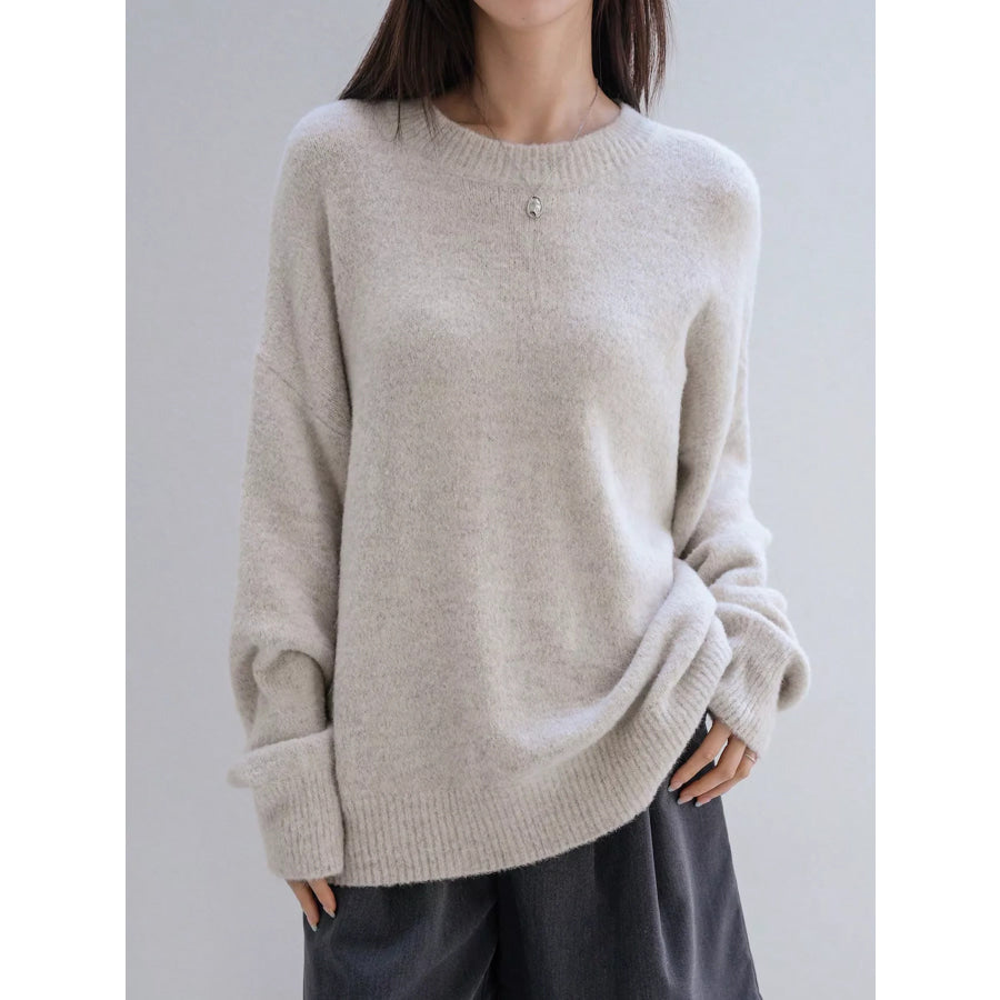 Full Size Cozy Knit Round Neck Oversized Sweater Plus Size Apparel and Accessories